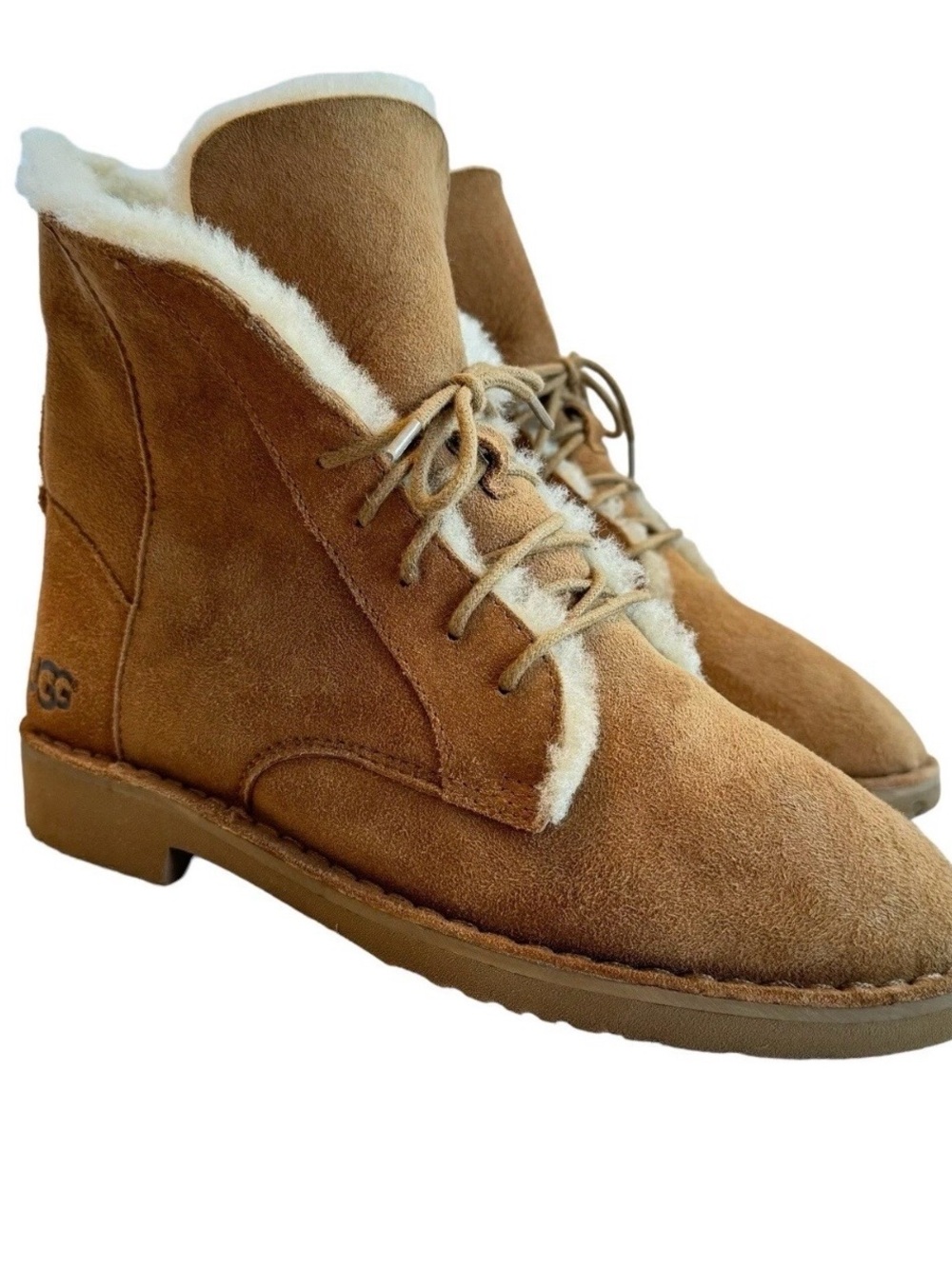 UGG Chestnut Suede Shearling Lace-Up Ankle Boots